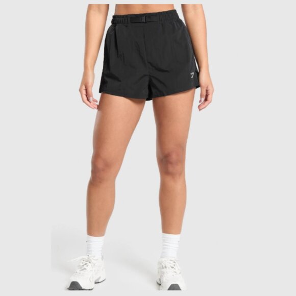 Gymshark Pants - GYMSHARK Buckle Shorts Nylon Hi-Rise Unlined Gym Workout Black Womens Small x 2"